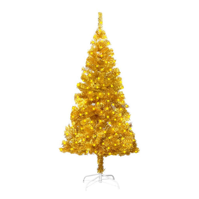 VidaXL 5' Gold Artificial Christmas Tree with LED Lights & Stand Image