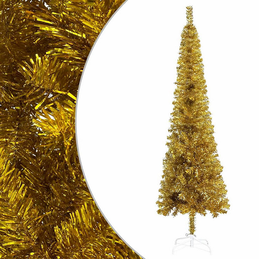 vidaXL 5' Gold Slim Christmas Tree Image