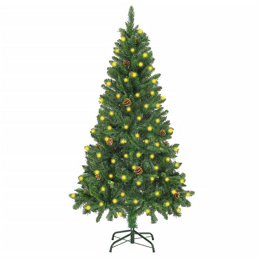 VidaXL 5' Green Artificial Christmas Tree with LED Lights & 18pc Pine Cone Image