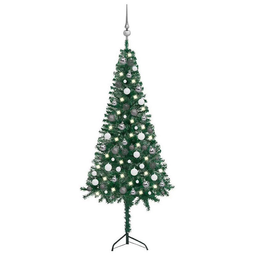 vidaXL 5' Green Corner Artificial Christmas Tree with LED Lights & 61pc ...