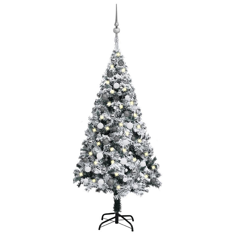VidaXL 5' Green PVC Artificial Christmas Tree with LED Lights & 61pc ...