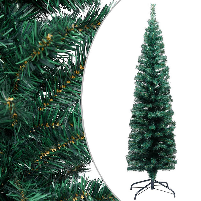vidaXL 5' Green Slim Artificial Christmas Tree with Stand Image