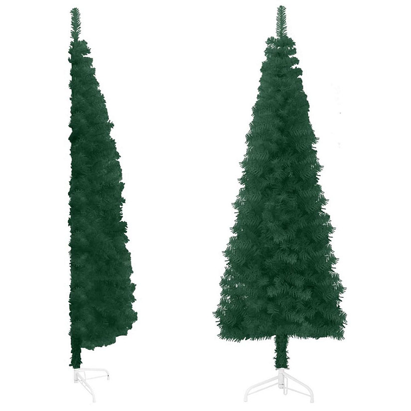 vidaXL 5' Green Slim Artificial Half Christmas Tree with Stand Image