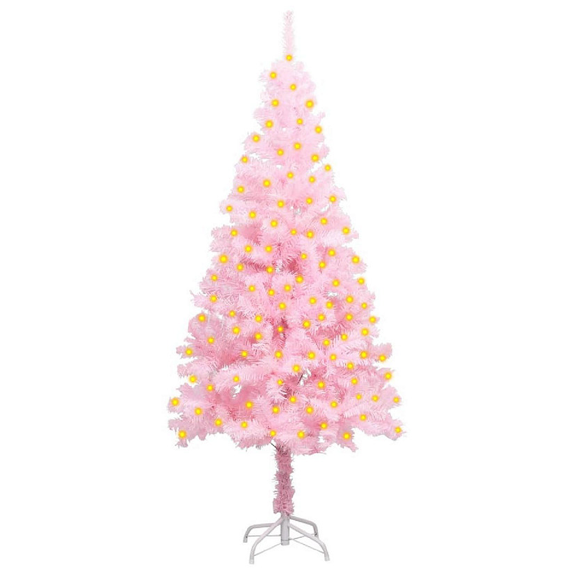 VidaXL 5' Pink Artificial Christmas Tree with LED Lights & Stand Image