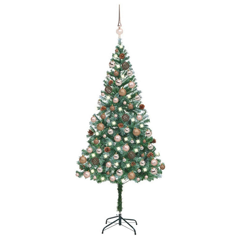 VidaXL 6' Artificial Christmas Tree with LED Lights & 60pc Gold Ornament Set Image