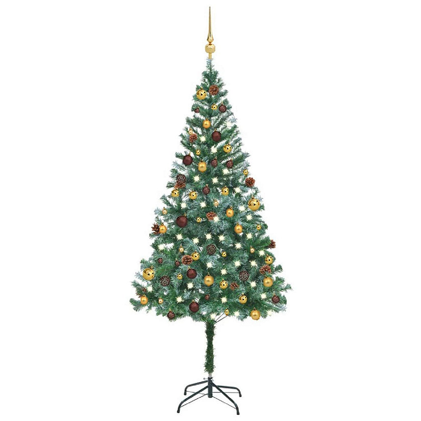 VidaXL 6' Artificial Christmas Tree with LED Lights & 60pc Ornament Set Image