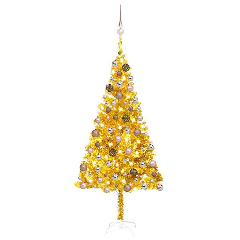 VidaXL 6' Gold Artificial Christmas Tree with LED Lights & 61pc Gold Ornament Set Image