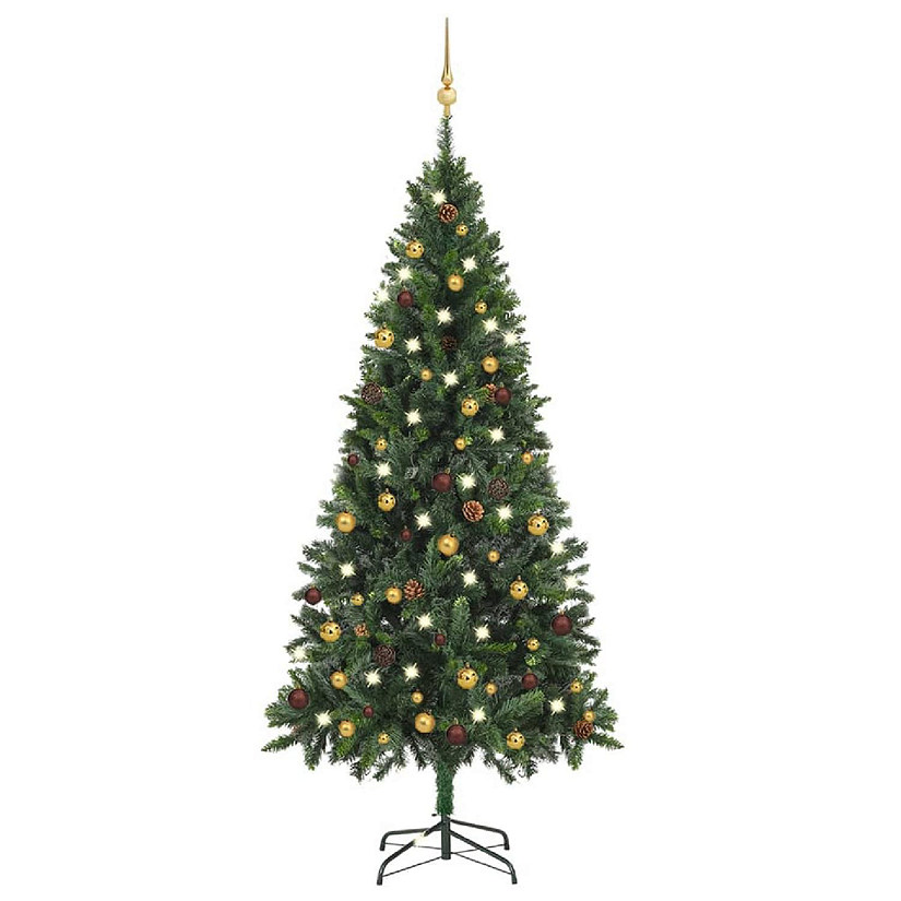VidaXL 6' Green Artificial Christmas Tree with LED Lights & 61pc Gold