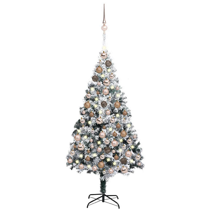 VidaXL 6' Green Artificial Christmas Tree with LED Lights & Gold Ornament Set Image