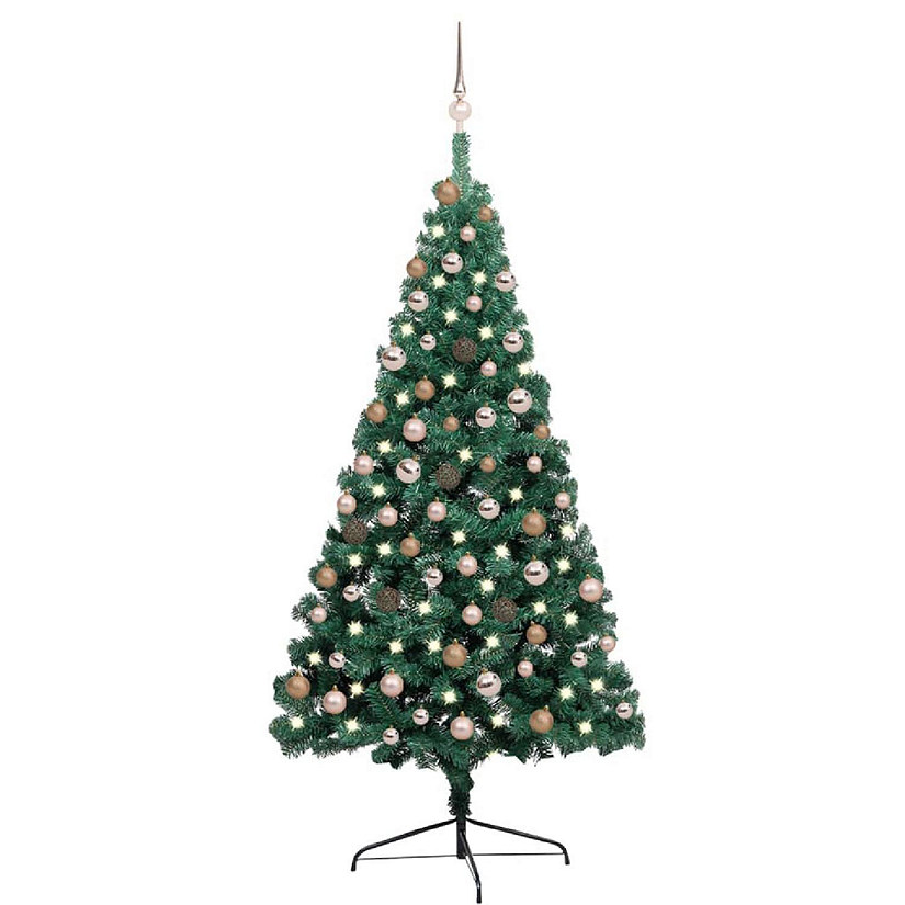 VidaXL 6' Green Artificial Half Christmas Tree with LED Lights & Stand