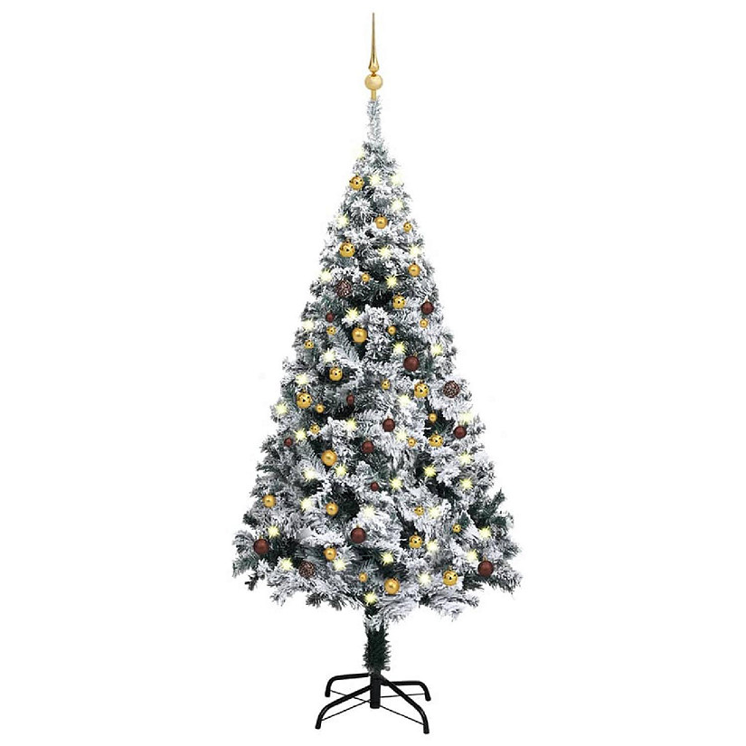 VidaXL 6' Green PVC Artificial Christmas Tree with LED Lights & 61pc