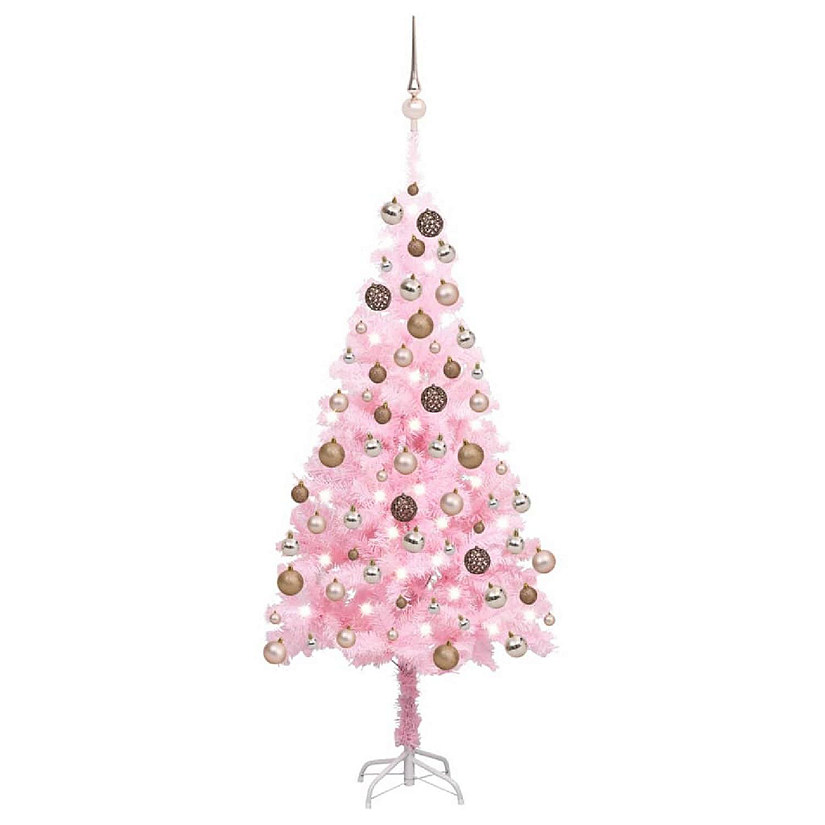 VidaXL 6' Pink Artificial Christmas Tree with LED Lights & 61pc Gold Ornament Set Image