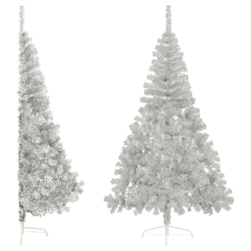 VidaXL 6' Silver PVC/Steel Artificial Half Christmas Tree with Stand Image