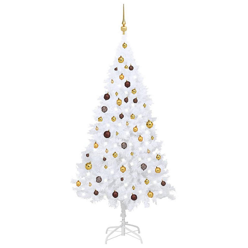 VidaXL 6' White PVC Artificial Christmas Tree with LED Lights & 61pc