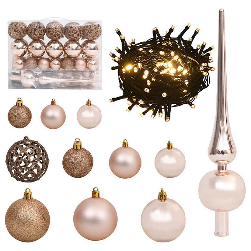 vidaXL 61 Piece Christmas Ball Set with Peak and 150 LEDs Rose Gold Image