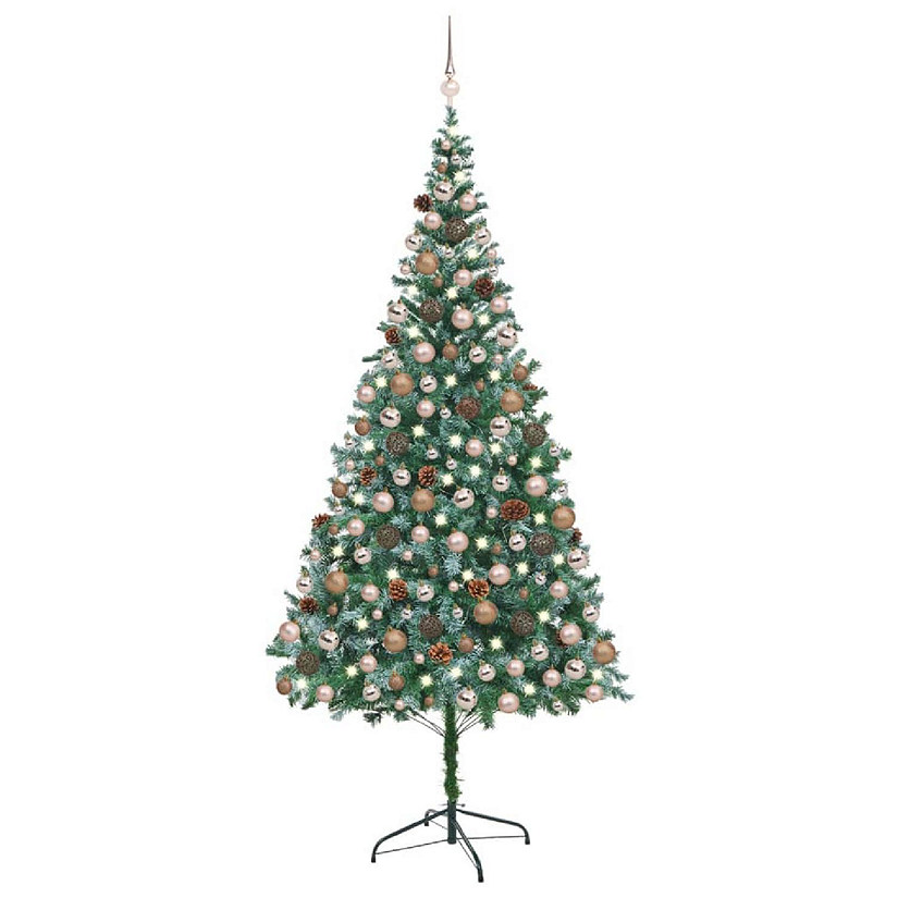 VidaXL 7' Artificial Christmas Tree with LED Lights & 120pc Gold Ornament Set Image