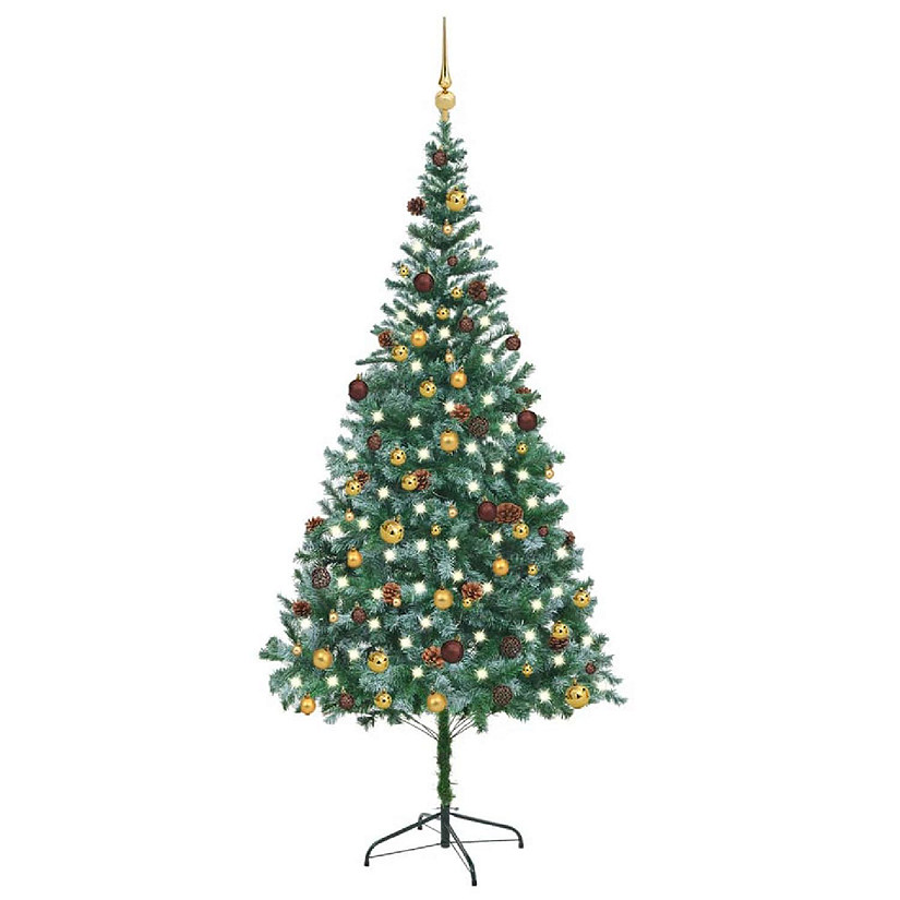 VidaXL 7' Artificial Christmas Tree with LED Lights & 28pc Pine Cone & 120pc Ornament Set Image