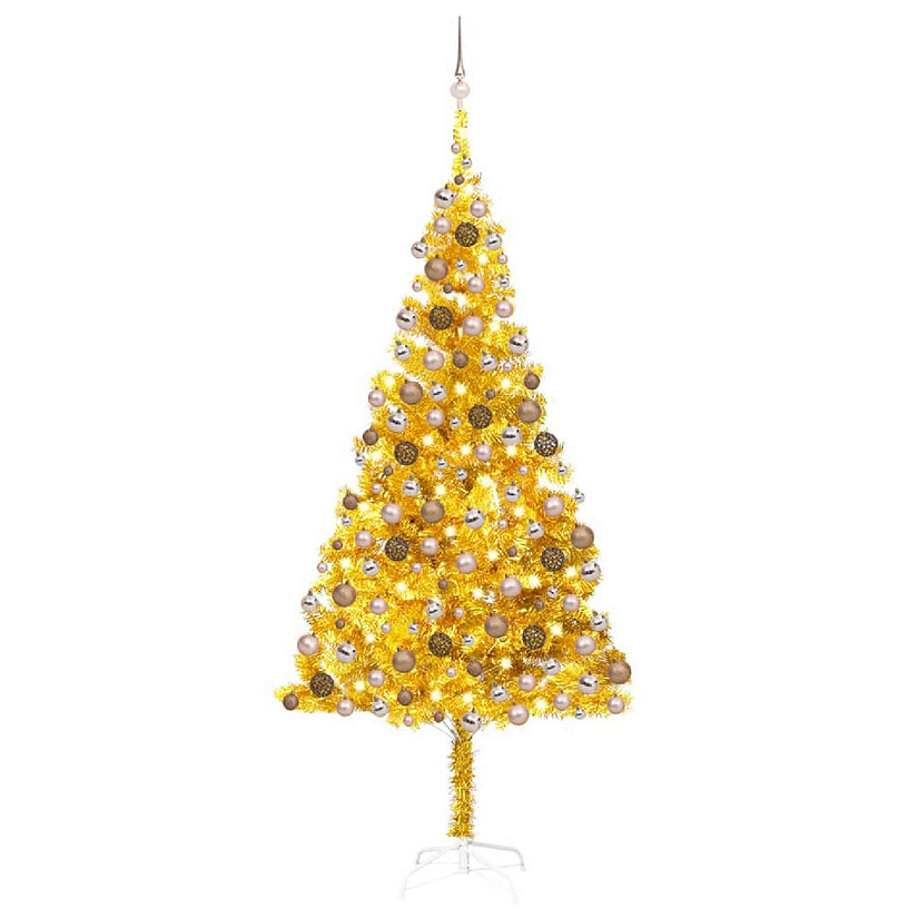 VidaXL 7' Gold Artificial Christmas Tree with LED Lights & 120pc Gold ...