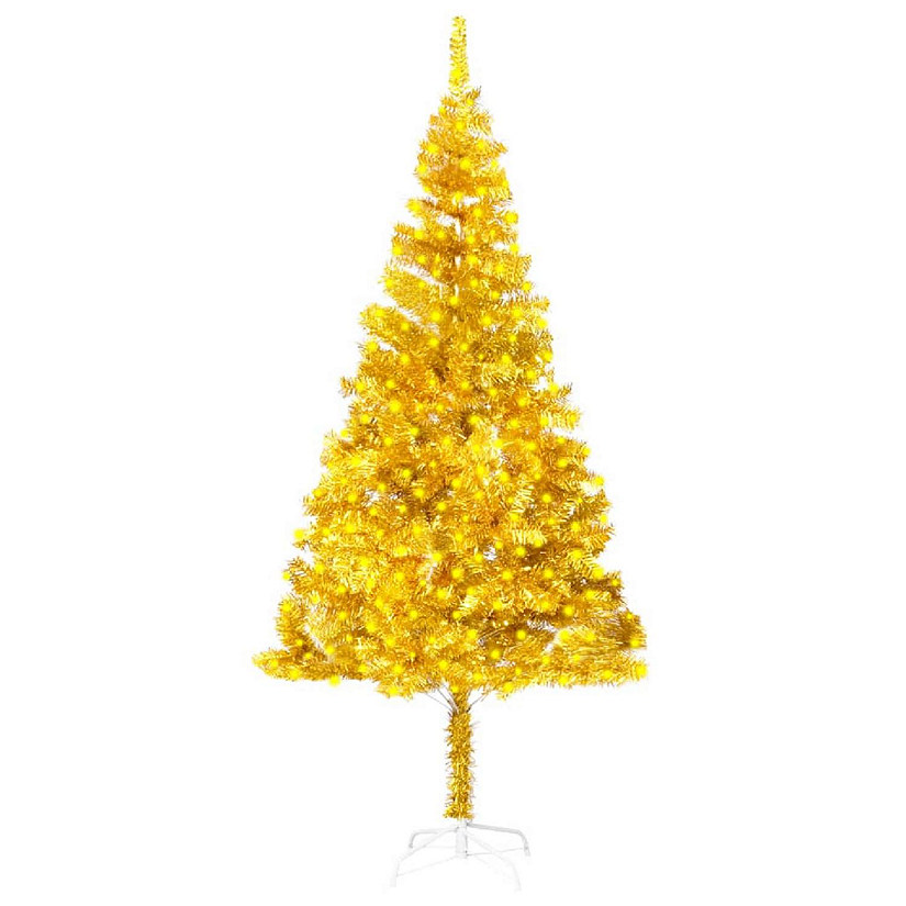 VidaXL 7' Gold Artificial Christmas Tree with LED Lights & Stand Set Image
