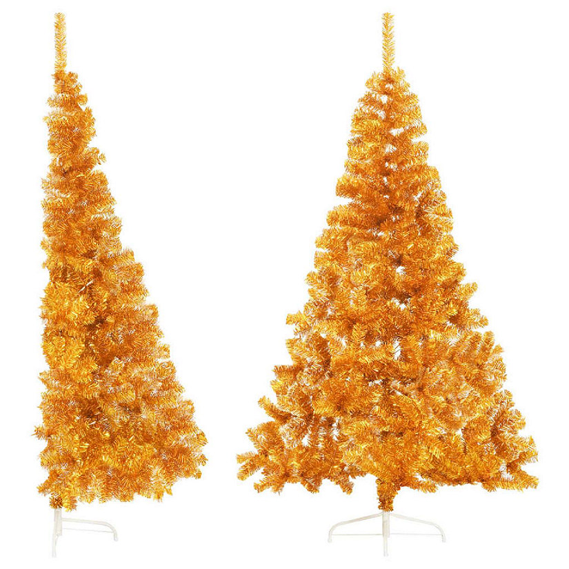 VidaXL 7' Gold PVC/Steel Artificial Half Christmas Tree with Stand Image