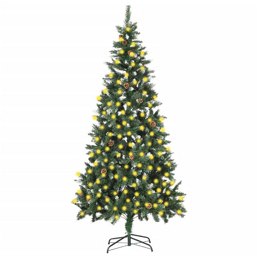VidaXL 7' Green Artificial Christmas Tree with LED Lights & Pine Cone Set Image