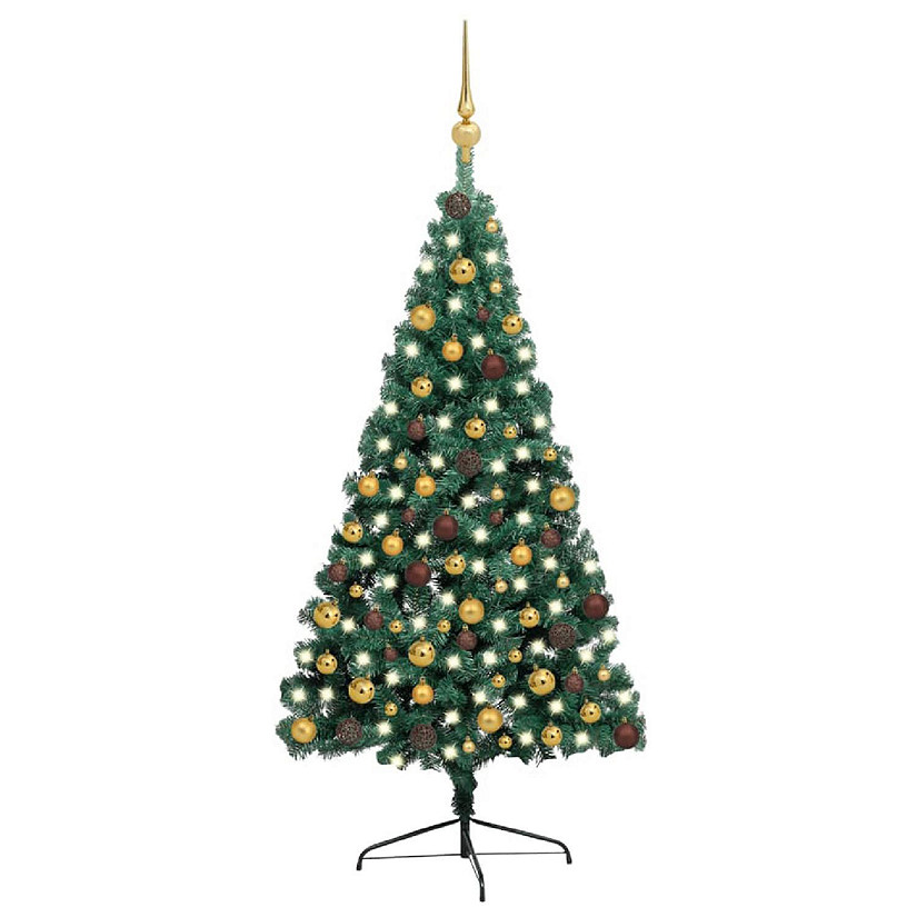 VidaXL 7' Green Artificial Half Christmas Tree with LED Lights & Stand ...