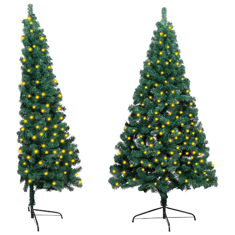 VidaXL 7' Green Artificial Half Christmas Tree with LED Lights & Stand Image