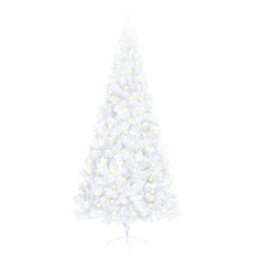 VidaXL 7' White Artificial Half Christmas Tree with LED Lights & Stand Image