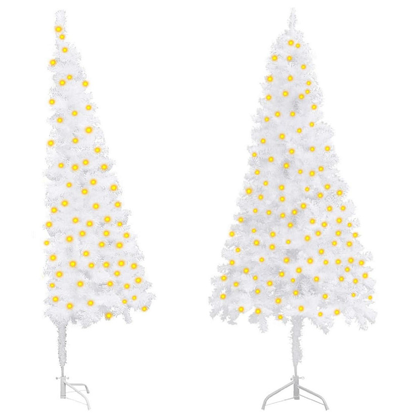 vidaXL 7' White Corner Artificial Christmas Tree with LED Lights Image