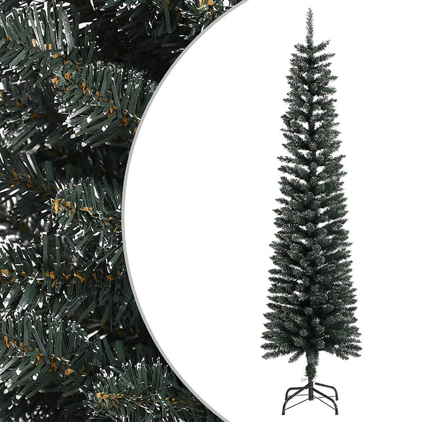 vidaXL 7' White/Green PVC/Steel Artificial Slim Christmas Tree Image