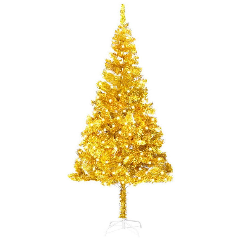 VidaXL 8' Gold Artificial Christmas Tree with LED Lights & Stand Set Image