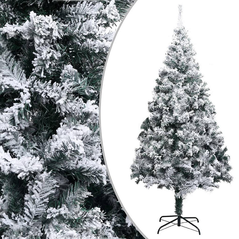 vidaXL 8' Green Artificial Christmas Tree with Flocked Snow Image