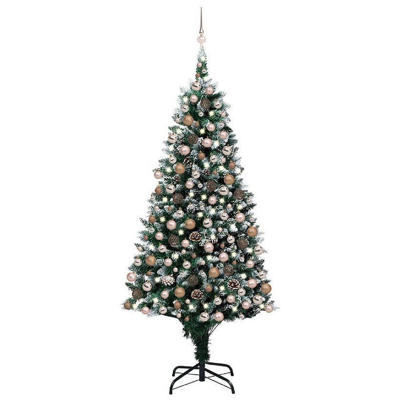 VidaXL 8' Green/White Artificial Christmas Tree with LED Lights & Gold Ornament Set Image