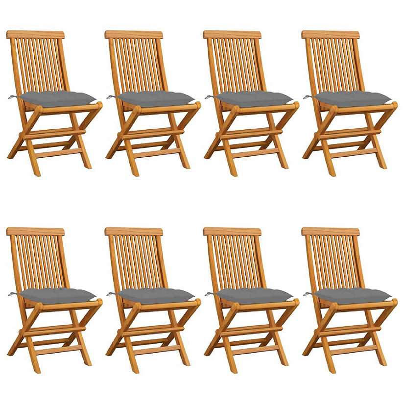 vidaXL 8 pcs Solid Teak Wood Patio Chairs with Gray Cushions Image
