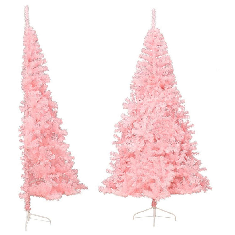 VidaXL 8' Pink PVC/Steel Artificial Half Christmas Tree with Stand Image