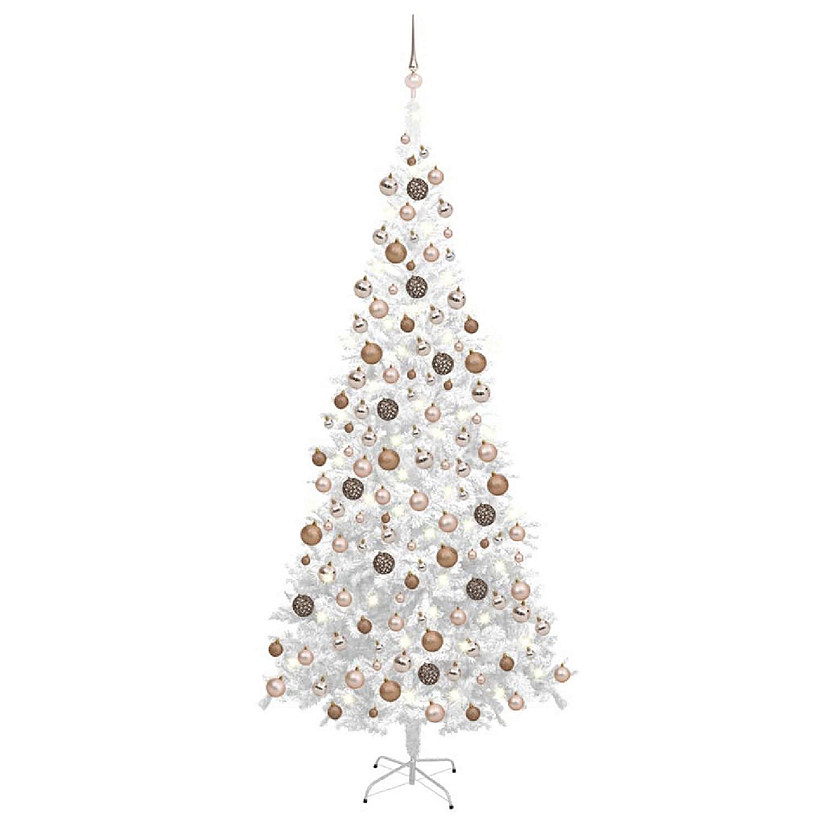 VidaXL 8' White Artificial Christmas Tree with LED Lights & 120pc Gold