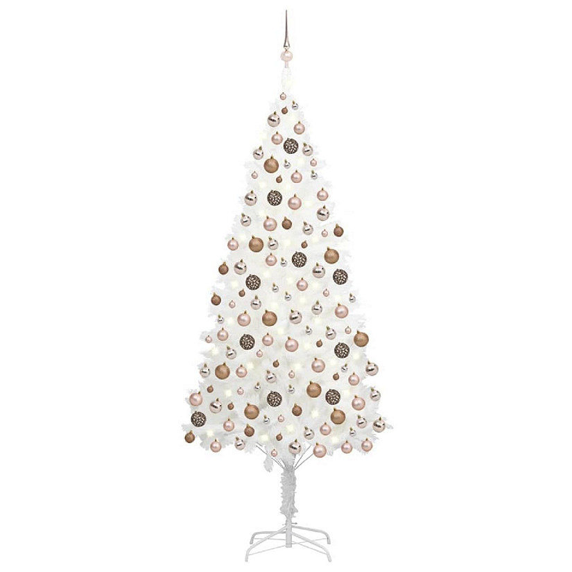 VidaXL 8' White Artificial Christmas Tree with LED Lights & 120pc Gold Ornament Set Image