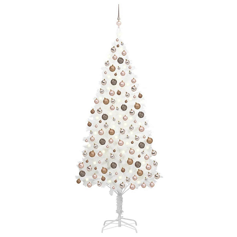 VidaXL 8' White Artificial Christmas Tree with LED Lights & 120pc Gold