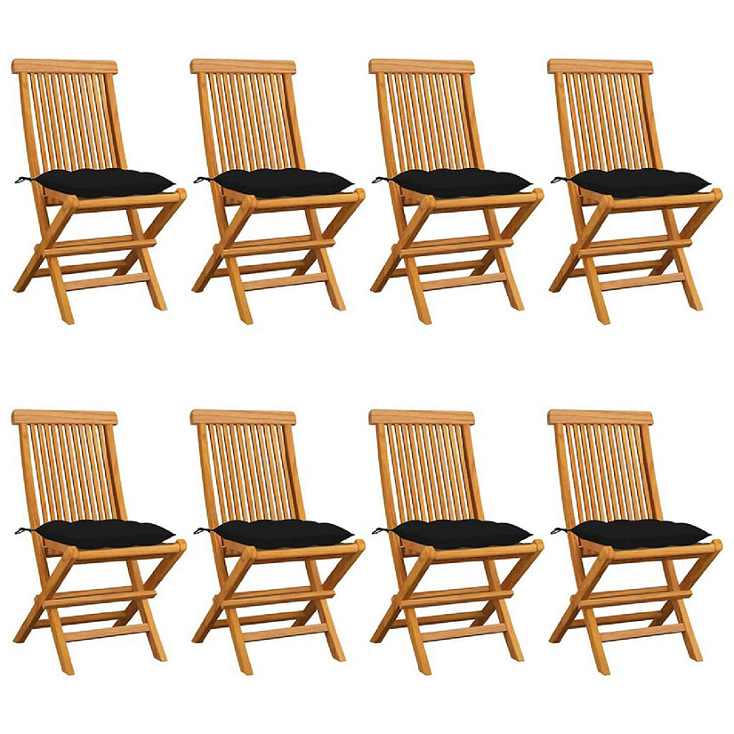 vidaxL 8x Solid Teak Wood Patio Chairs with Black Cushions Garden Seating Image