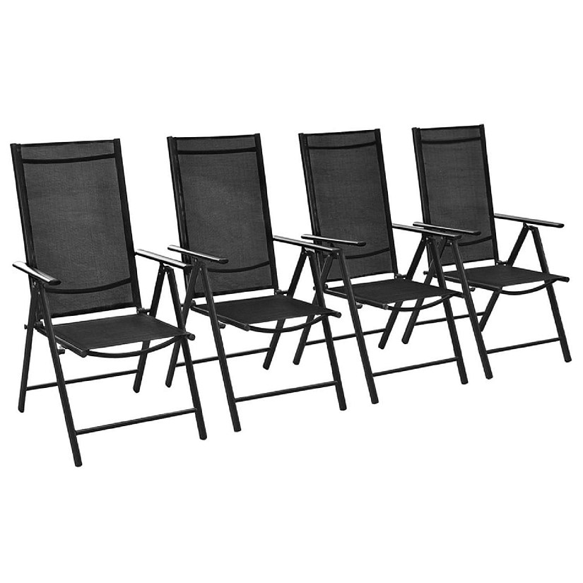 vidaXL Aluminum and Textilene Black Folding Patio Chairs 4 pcs Image