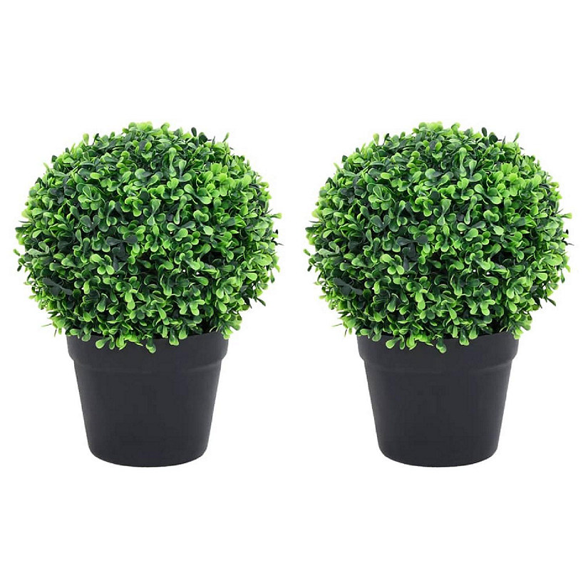 vidaXL Artificial Boxwood Plants 2 pcs with Pots Ball Shaped Green 10.6" Image