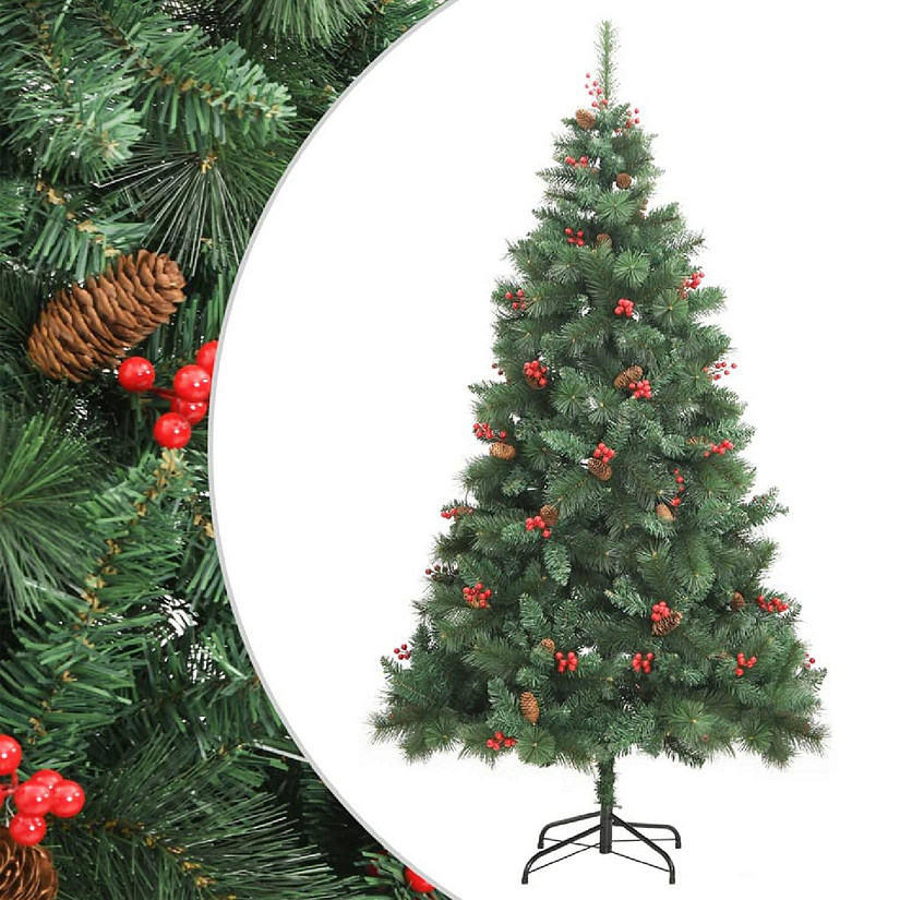 vidaXL Artificial Hinged Christmas Tree with Cones and Berries 70.9" Image