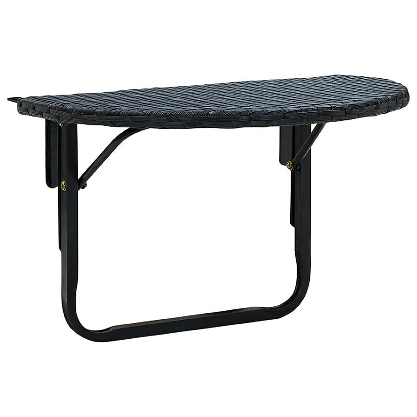 vidaXL Balcony Table 23.6"x23.6"x12.5" Black Poly Rattan Image