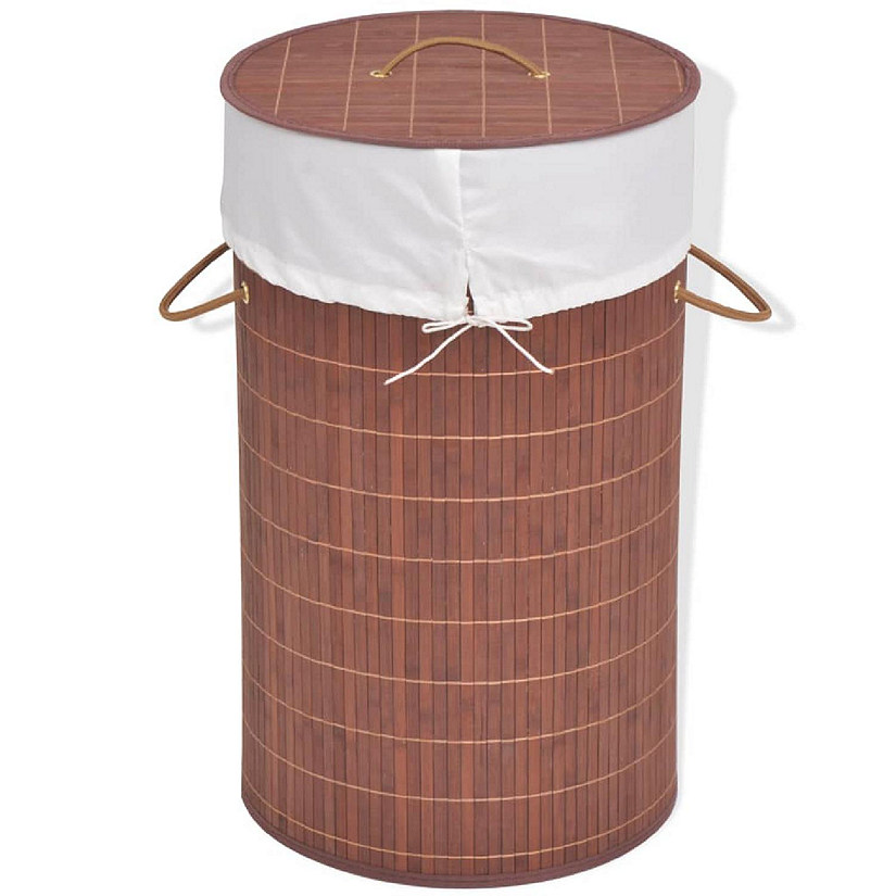 vidaXL Bamboo Laundry Bin Round Brown Image