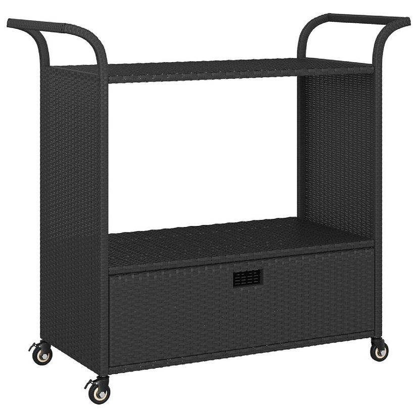 vidaXL Bar Cart with Drawer Black 39.4"x17.7"x38.2" Poly Rattan Image