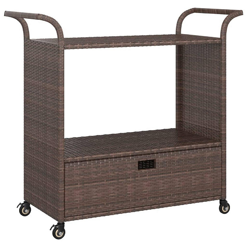 vidaXL Bar Cart with Drawer Brown 39.4"x17.7"x38.2" Poly Rattan Image