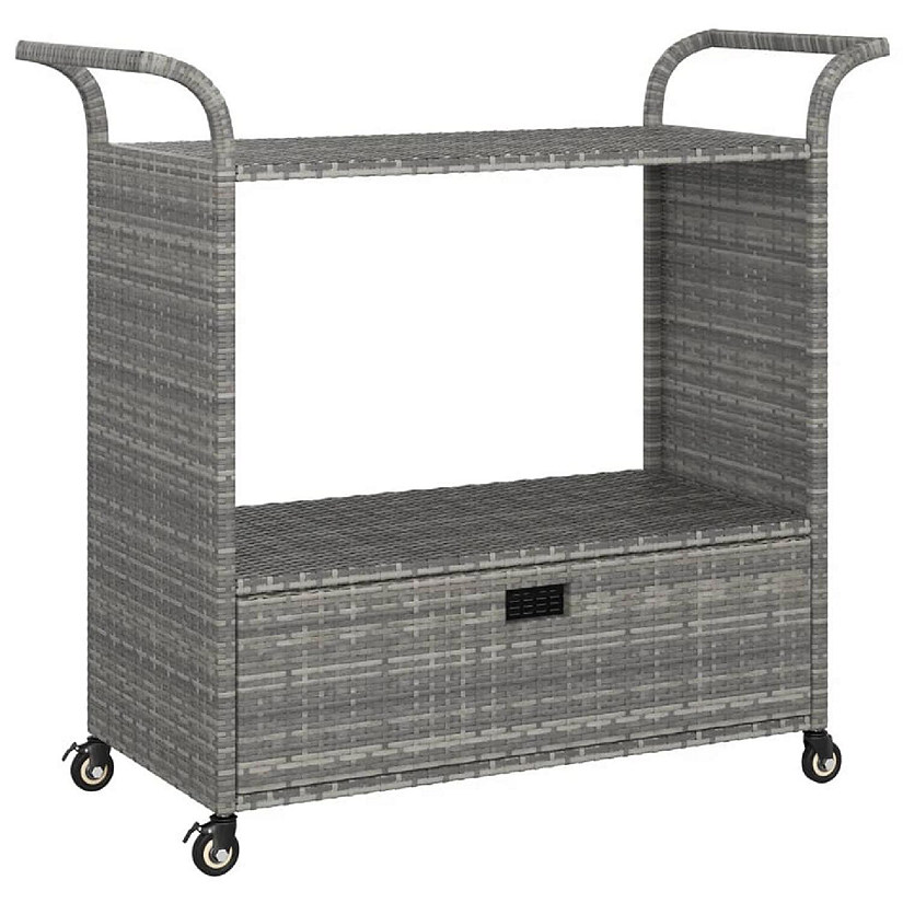 vidaXL Bar Cart with Drawer Gray 39.4"x17.7"x38.2" Poly Rattan Image