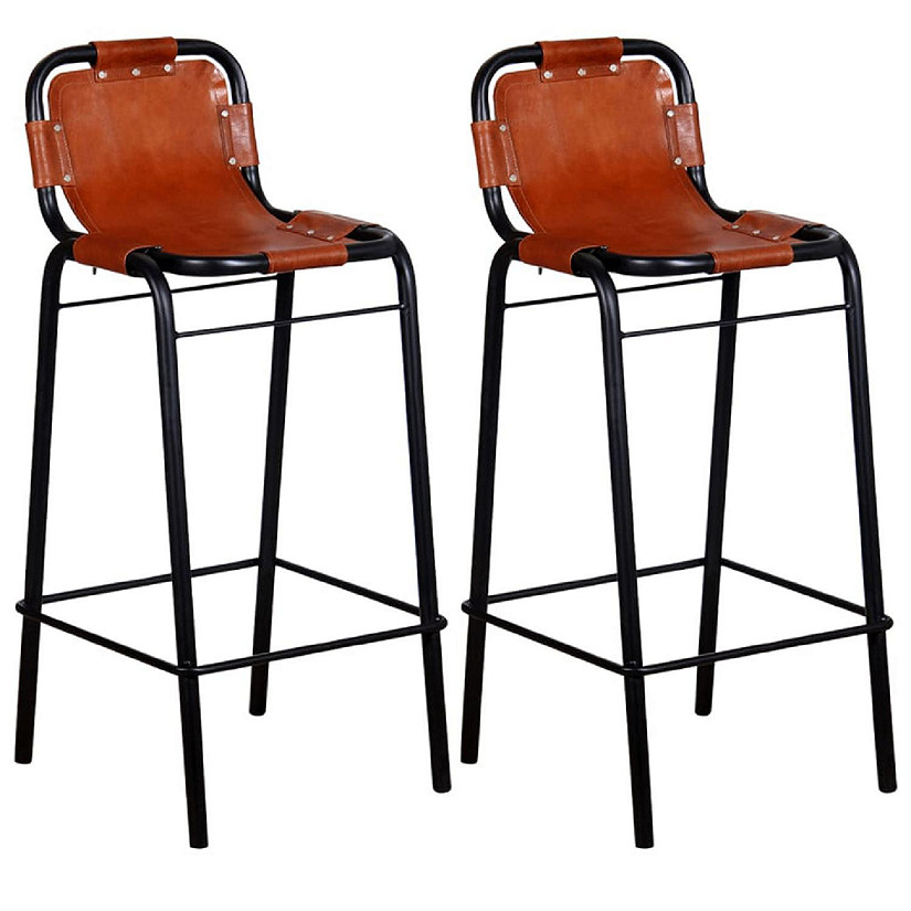 vidaXL Bar Stools 2 pcs Real Leather stools Image