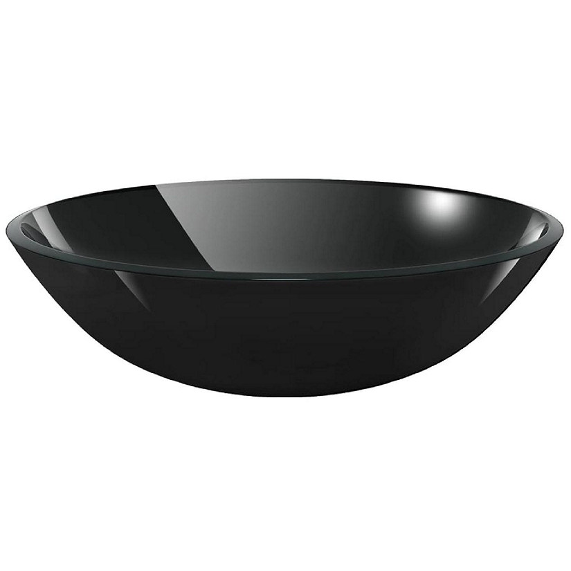 vidaXL Basin Tempered Glass 16.5" Black Image
