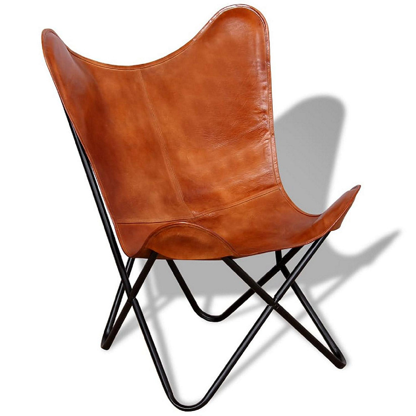 vidaXL Butterfly Chair Brown Real Leather Image